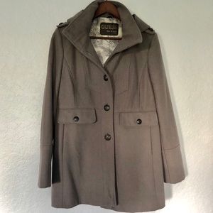 Guess Wool Taupe/ Sand Hooded Pea Coat